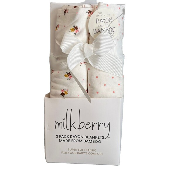 Milkberry Floral And Pink Polka Dots Baby Swaddling Blankets Newborn Bamboo New - Picture 4 of 4